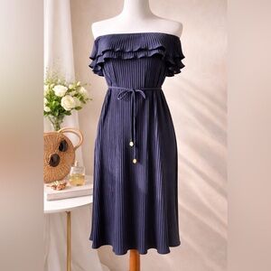 Juicy Couture Black Strapless Pleated Midi Dress Ruffle Y2K Petite Women’s P